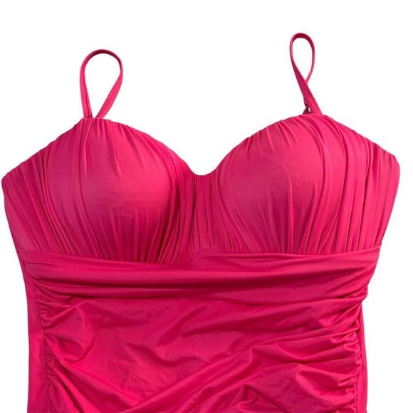 Fit 4 U Fit to Lift Women's Size 14 Pink Ruched One-Piece Swimsuit - Picture 8 of 9